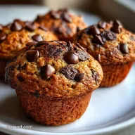 Banana Chocolate Chip Muffins with Yogurt Crumb