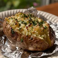 Baked Potato in Oven Wrapped in Foil with Garlic and Butter - Oven-Only Method