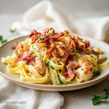 Creamy Chicken and Shrimp Carbonara Recipe Card
