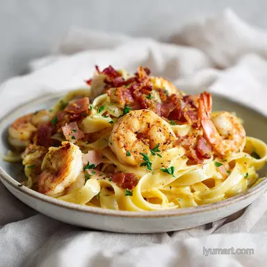 Creamy Chicken and Shrimp Carbonara