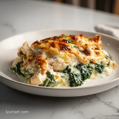 Baked Chicken and Spinach Casserole with Cream Cheese for 5 Servings Recipe Card