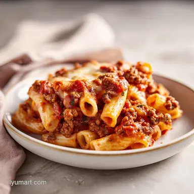 Easy Baked Ziti with Ground Beef and Sausage for 8 Servings Recipe Card