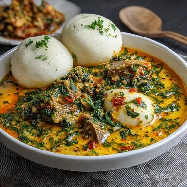 Egusi Soup and Fufu Ready in 45 Minutes Recipe Card