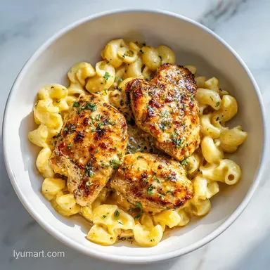 HighProtein Honey Garlic Butter Chicken with Mac Cheese Recipe for 4 Servings Recipe Card