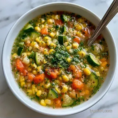 Light Summer Meal Soup with Fresh Corn Recipe Card