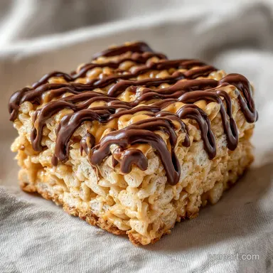Peanut Butter Rice Krispie Treat with Chocolate Drizzle Recipe Card