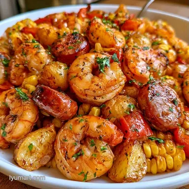 Shrimp and Sausage Foil Packets Baked Recipe Card