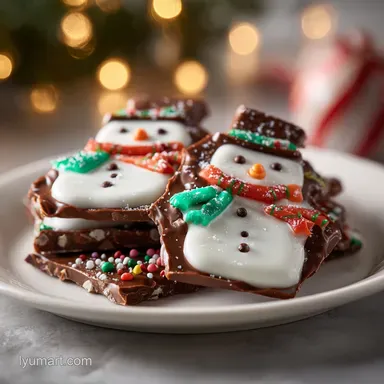 Snowman Chocolate Bark with Silky White Chocolate for 16 Servings Recipe Card
