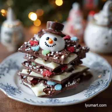 Snowman Chocolate Bark with Silky White Chocolate for 16 Servings