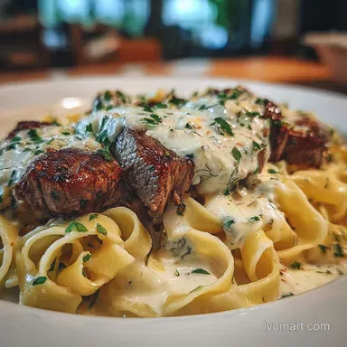 Steak Gorgonzola Alfredo in 35 Minutes: Creamy Pasta Recipe Recipe Card