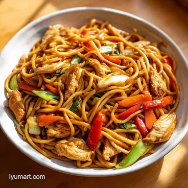 Chicken Lo Mein Recipe for 4 Servings Recipe Card