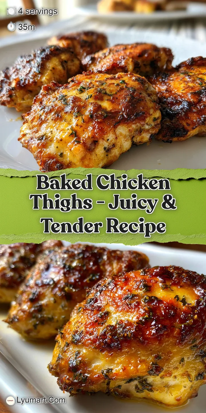 Juicy baked chicken thigh glistening with savory juices, showcasing the crispy, flavorful skin. A tempting close-up.