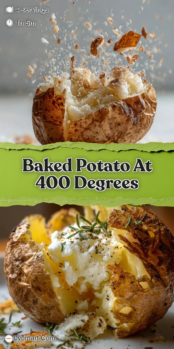 Close-up of a steaming baked potato, revealing fluffy insides with melting butter pooling on top and crispy, salty skin.