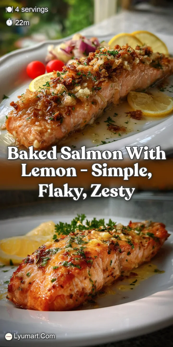 Close-up of perfectly cooked salmon with flaky texture, glistening with lemon and herbs. The moist, tender fish is utterly...