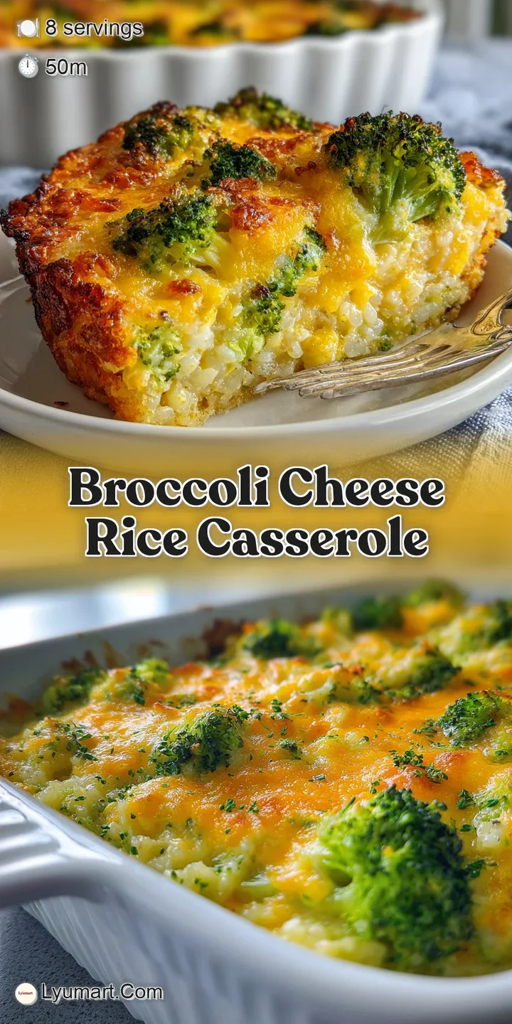 Close-up of cheesy broccoli rice casserole. Bubbling melted cheese and tender broccoli. Hints of pepper visible. Creamy ri...