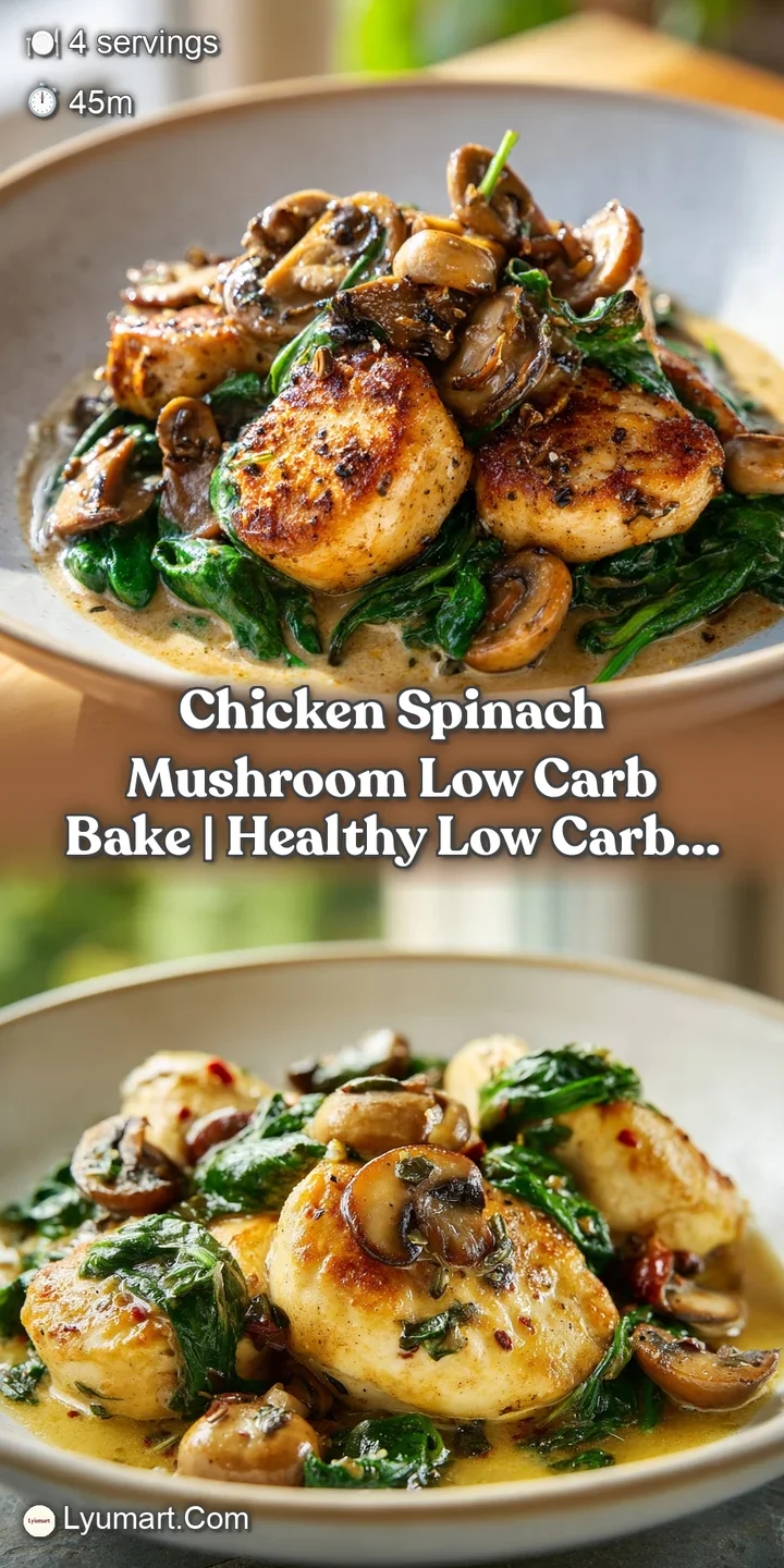 Extreme close-up of melted, golden cheese stretching over tender chicken, earthy mushrooms, and wilted spinach.