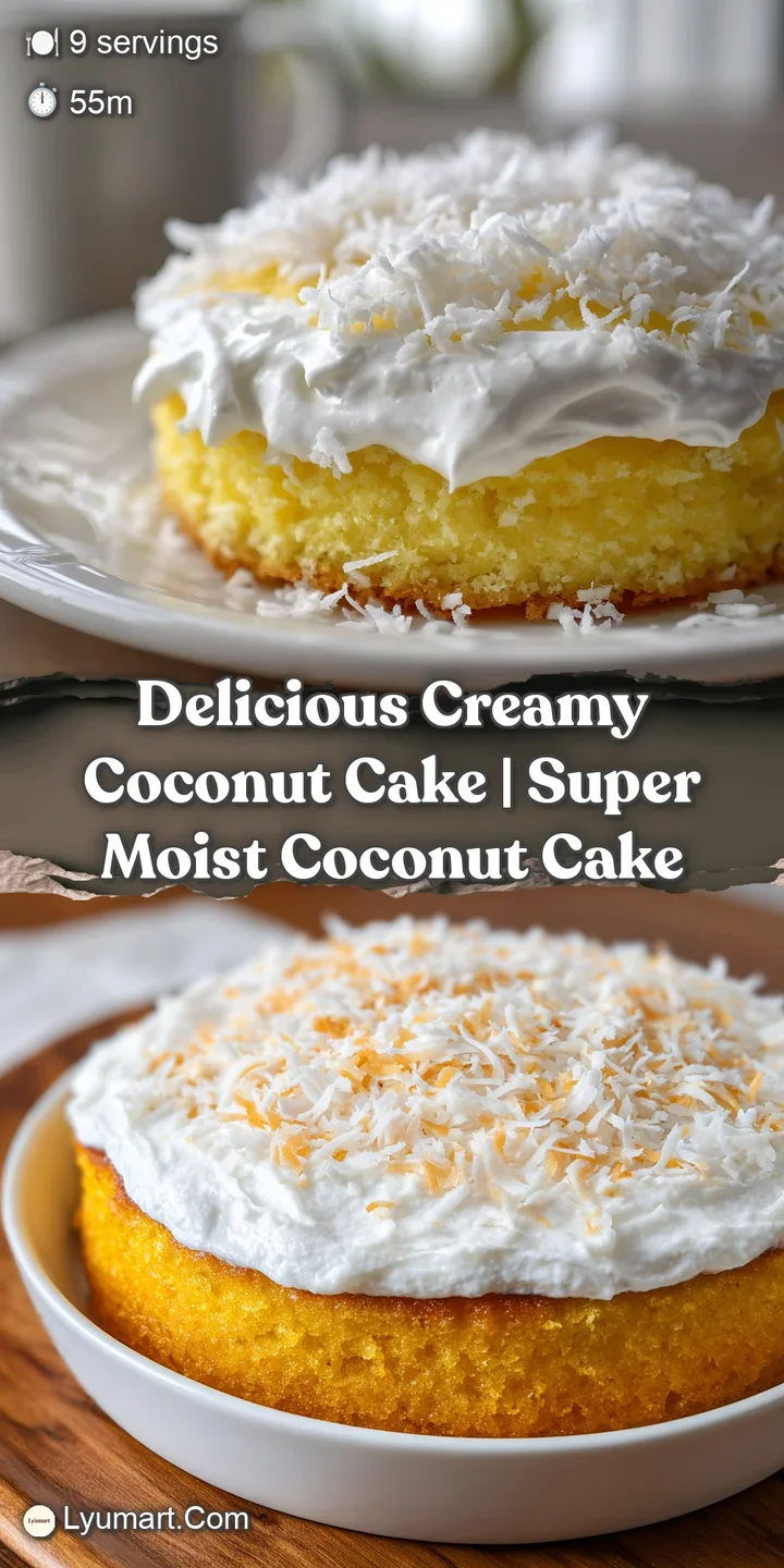 Extreme close-up of velvety white cream layers and moist sponge topped with shimmering shredded coconut.