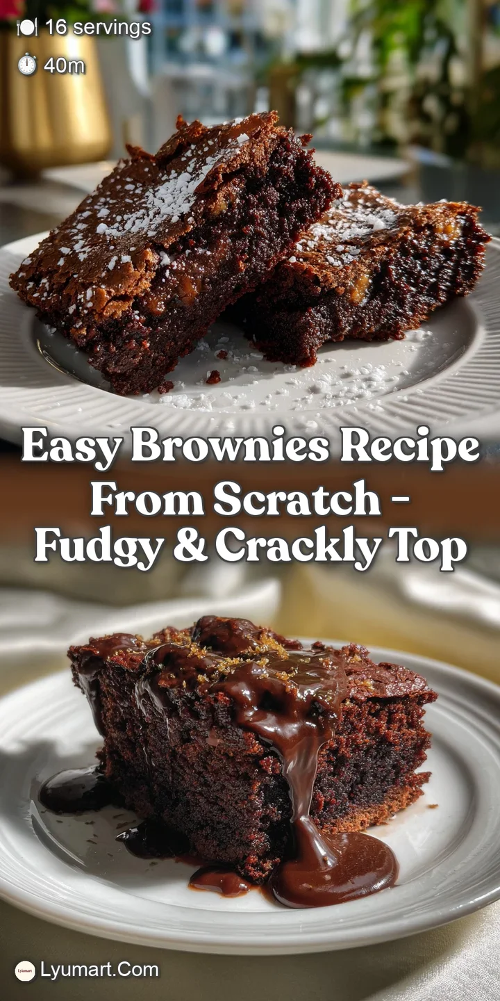 Close-up of a brownie showing a fudgy interior and a crackly, glossy top. Steam rising slightly, with an intense chocolate...