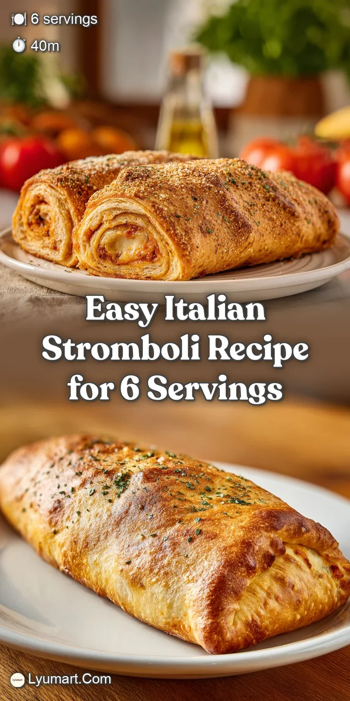 Close-up of a stromboli slice with melted cheese oozing from the freshly baked dough, highlighting the savory filling ingr...