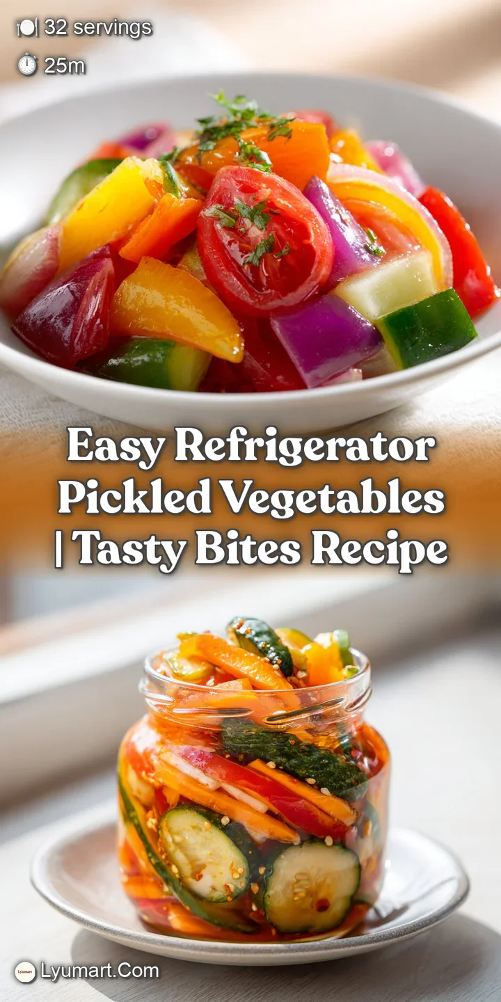 Close-up shot of colorful pickled vegetables glistening with brine. See crisp textures and vibrant hues of vegetables pick...