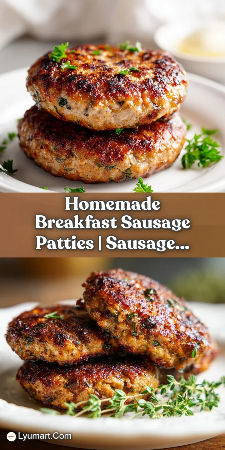 Close-up of a glistening, savory breakfast sausage patty. Hints of herbs and spices visible. Appetizing and flavorful brea...