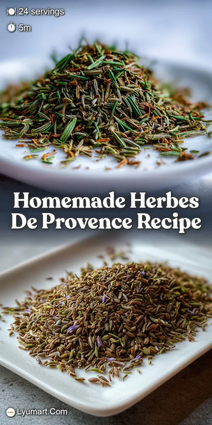 Close-up captures the varied textures and colors of herbes de provence. Rosemary, thyme, and lavender blend together, arom...