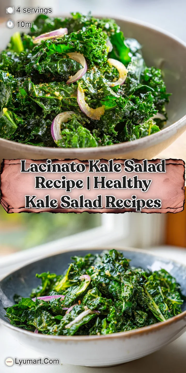 Close-up of tender lacinato kale, glistening with a zesty lemon garlic dressing, creating a fresh, inviting texture.