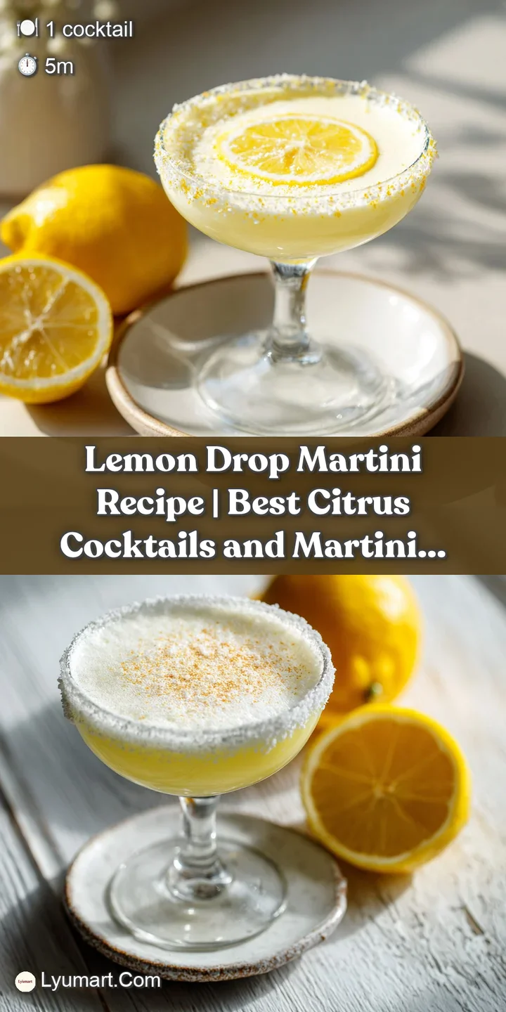 Close-up of a chilled martini, frosty condensation on the glass, with a bright yellow lemon peel spiral.