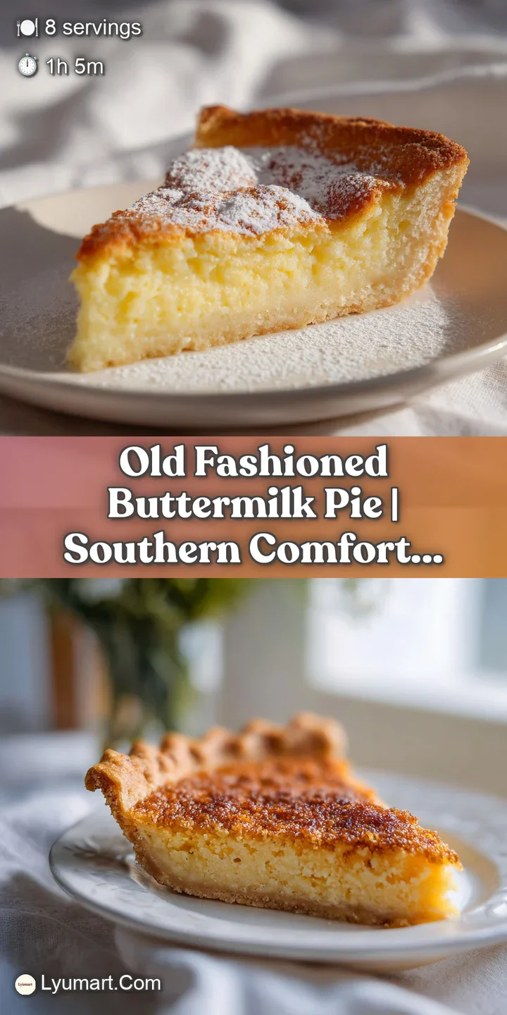 A fork gently pierces the shimmering, pale custard of a golden-brown buttermilk pie, revealing its smooth interior.