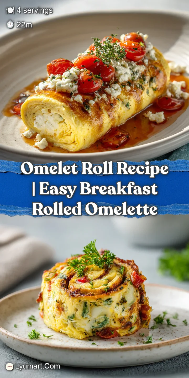 Close-up of a glistening omelet roll slice, showcasing its smooth, even surface and the inviting layers within. A tempting...