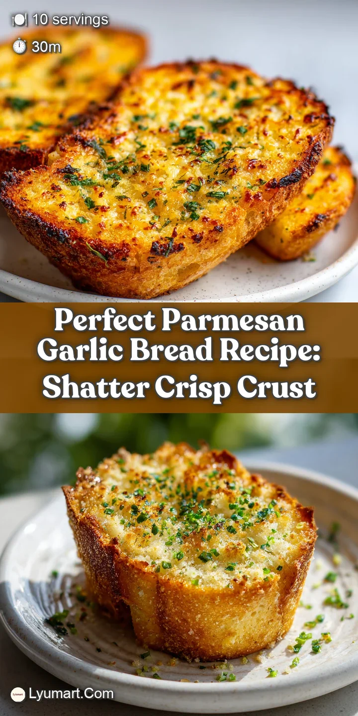 Close-up of parmesan garlic bread revealing bubbly, melted cheese and toasted edges, infused with herbs. Irresistibly deli...