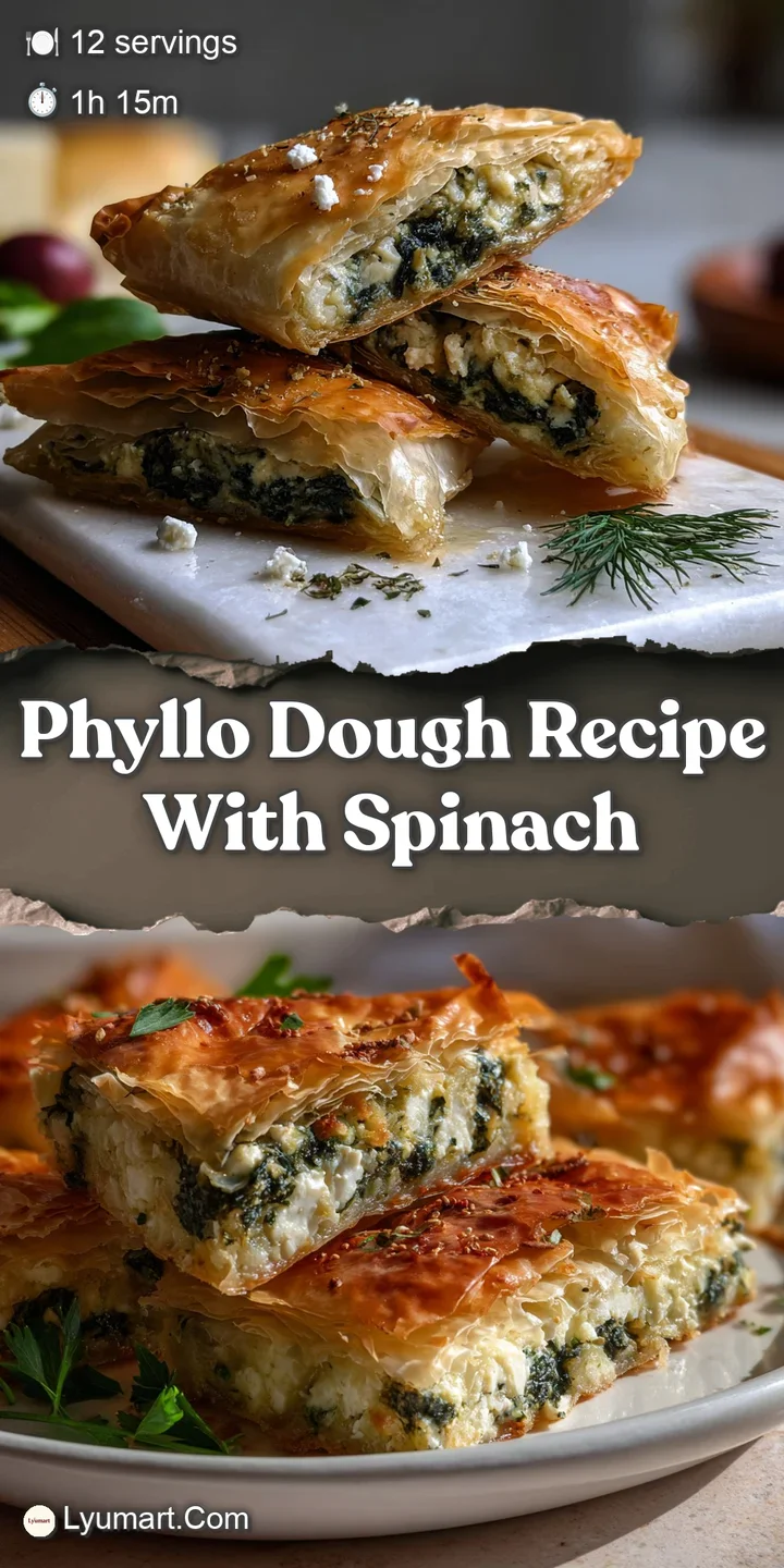 Close-up of a spinach and feta phyllo bite. Buttery, crisp phyllo dough and visible layers with steaming, soft filling. A ...