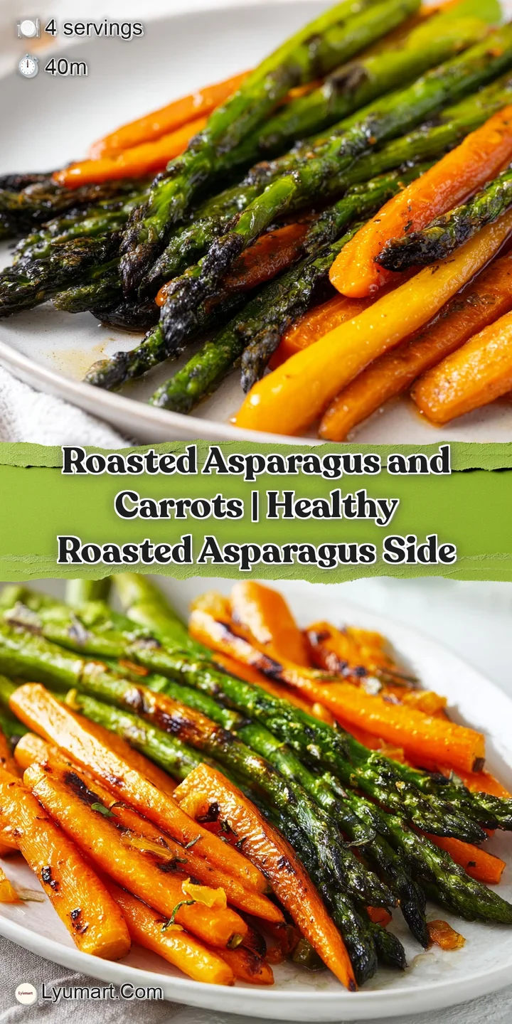 Close-up of glistening, caramelized orange carrots and tender green stalks with visible grains of sea salt.