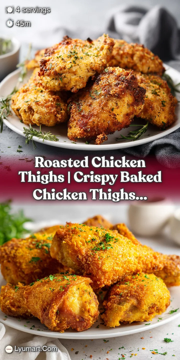 Close-up of a succulent, perfectly browned chicken thigh with visible herb flecks and savory juices.