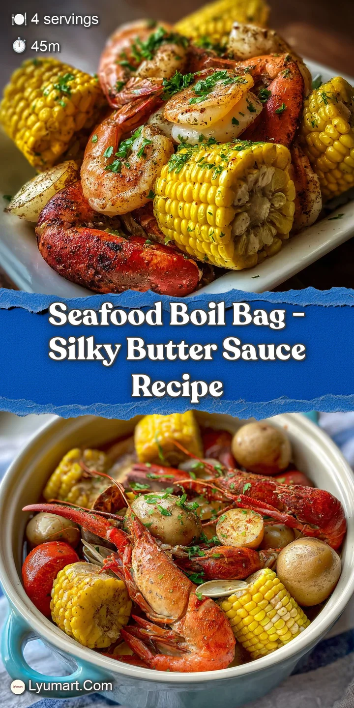 Close-up: Juicy shrimp and vibrant red crawfish coated in seasoning, steaming from a freshly opened seafood boil bag.