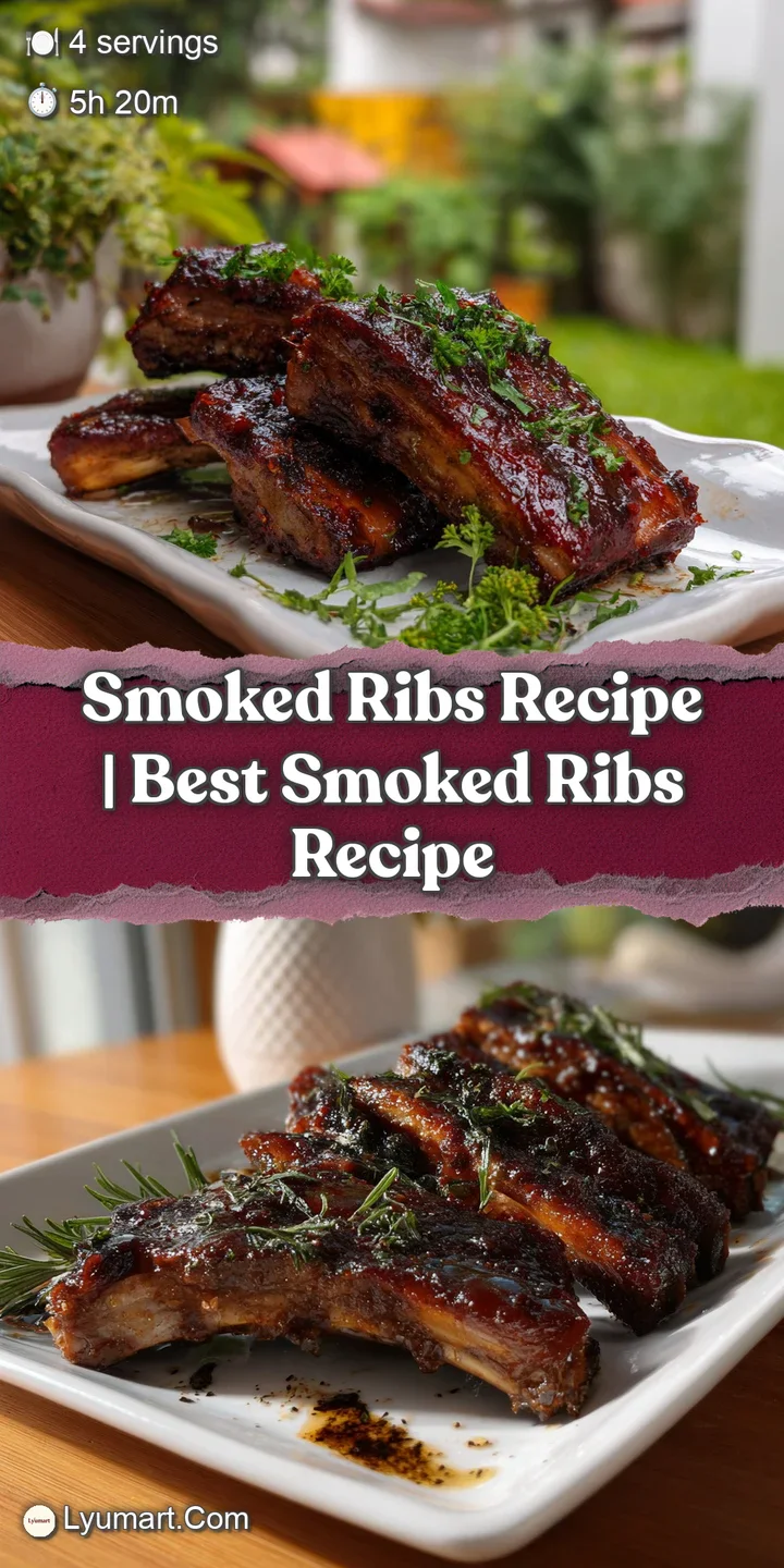 Close-up of smoked ribs, the mahogany crust is cracked revealing tender, juicy meat with rendered fat glistening in the li...