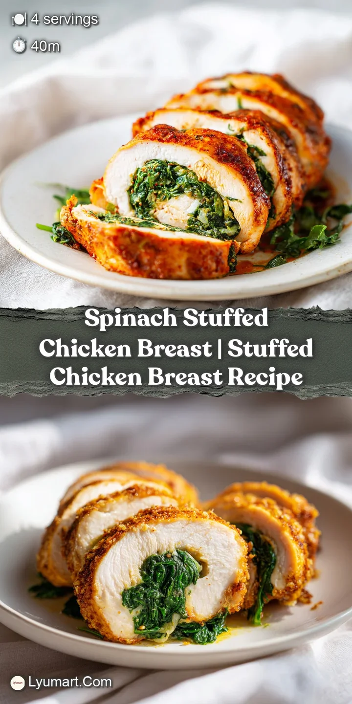 Macro shot of melted white cheese and vibrant green spinach oozing from a crispy, golden-brown seared meat fillet.