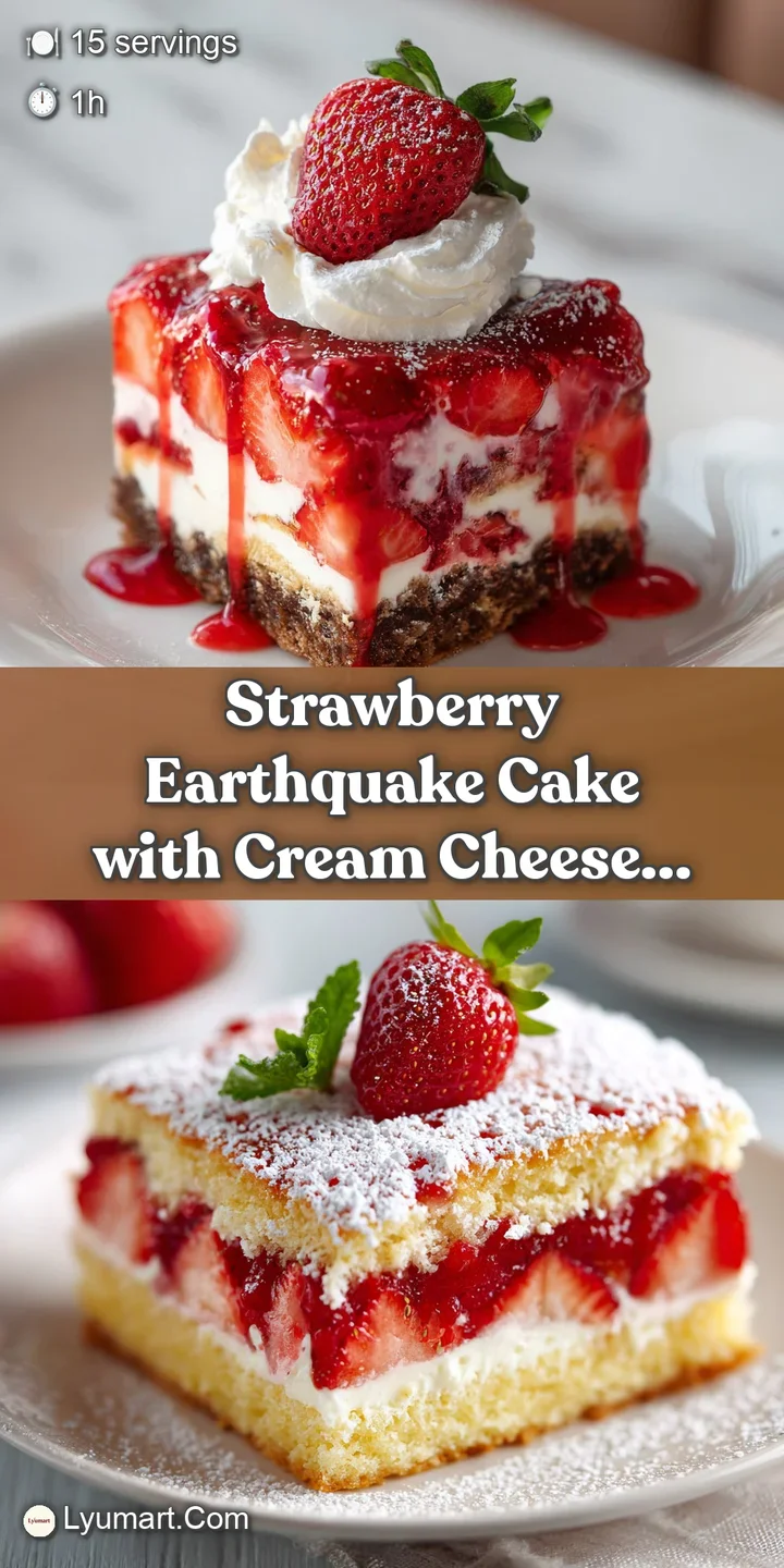 Close-up of the strawberry cake, highlighting the gooey texture and bright swirls of strawberry filling throughout the moi...