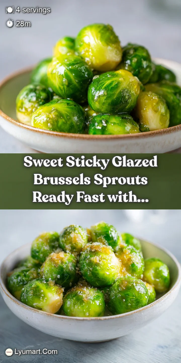 Close-up of a few sticky, glazed Brussels sprouts, highlighting their textured surfaces and the tempting sheen of the swee...