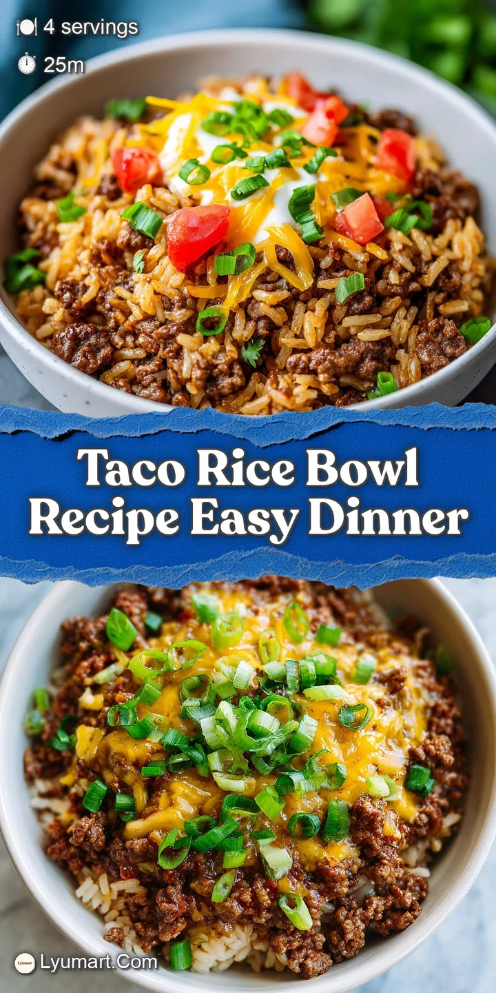 Close-up shot of a taco rice bowl with juicy ground beef, fluffy rice, fresh salsa, and a creamy, inviting texture.