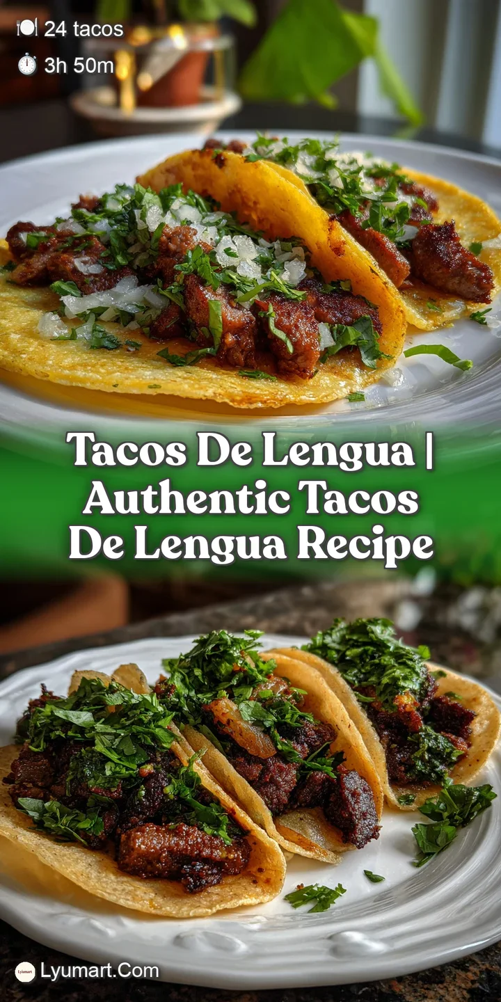 Close-up of a taco de lengua filled with tender, slow-cooked beef. Topped with diced white onion and bright green cilantro...