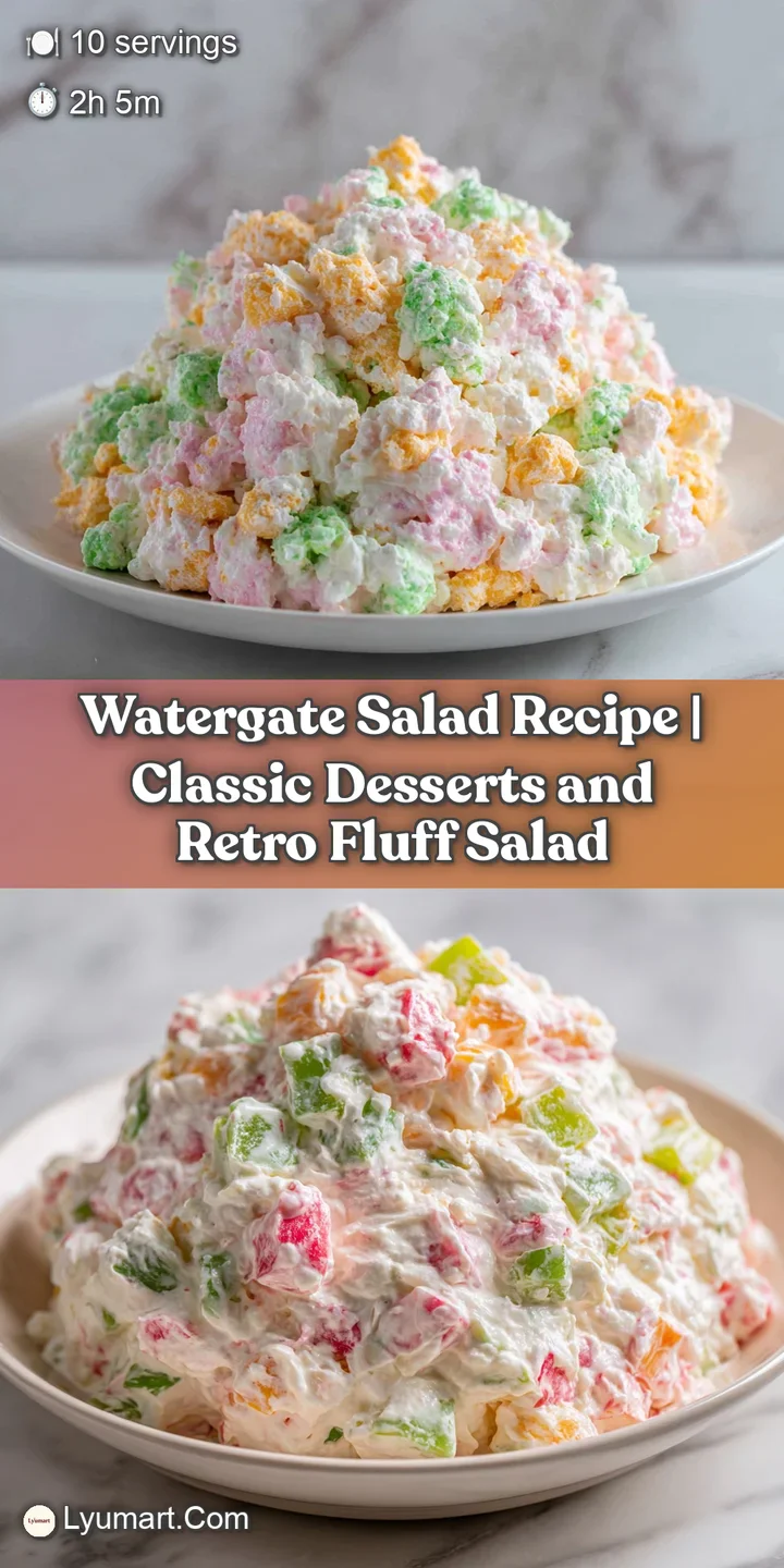 Close-up of a mound of creamy, pale green pistachio fluff with visible mini marshmallows and jewel-like red cherries.