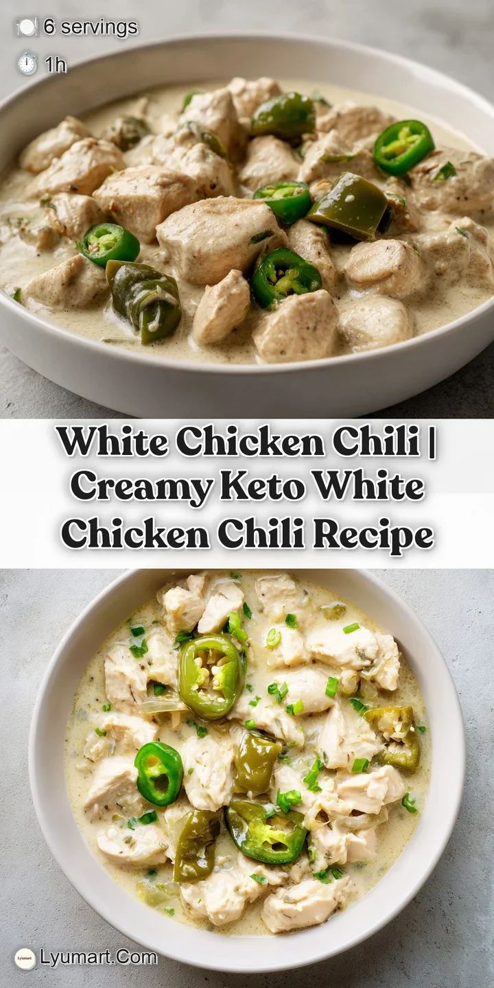 Extreme close-up of tender shredded chicken and white beans in a rich, velvety cream sauce topped with melted cheese.