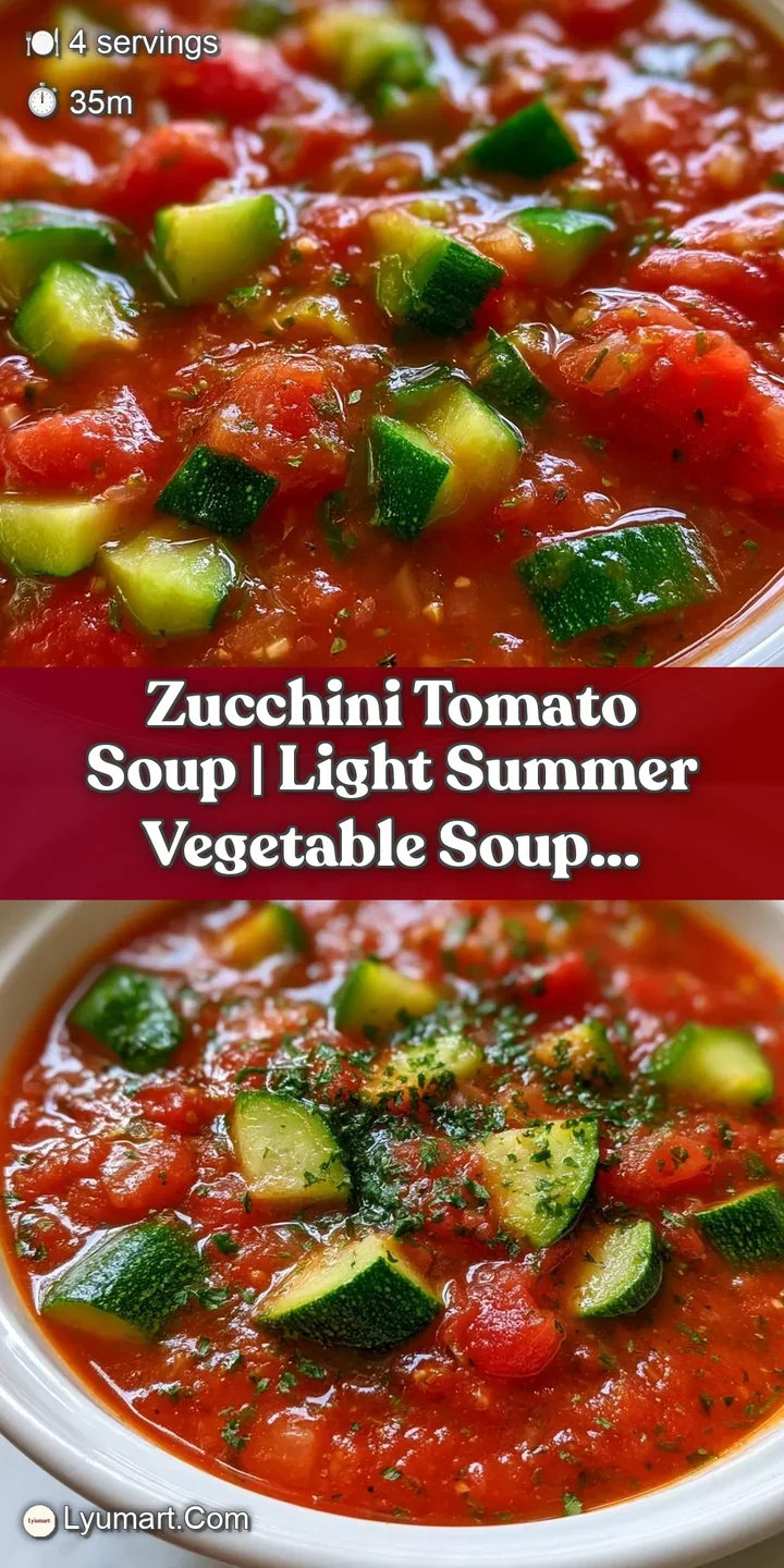 Close-up of a velvety red-orange soup with visible flecks of green zucchini and a dollop of cool white cream.