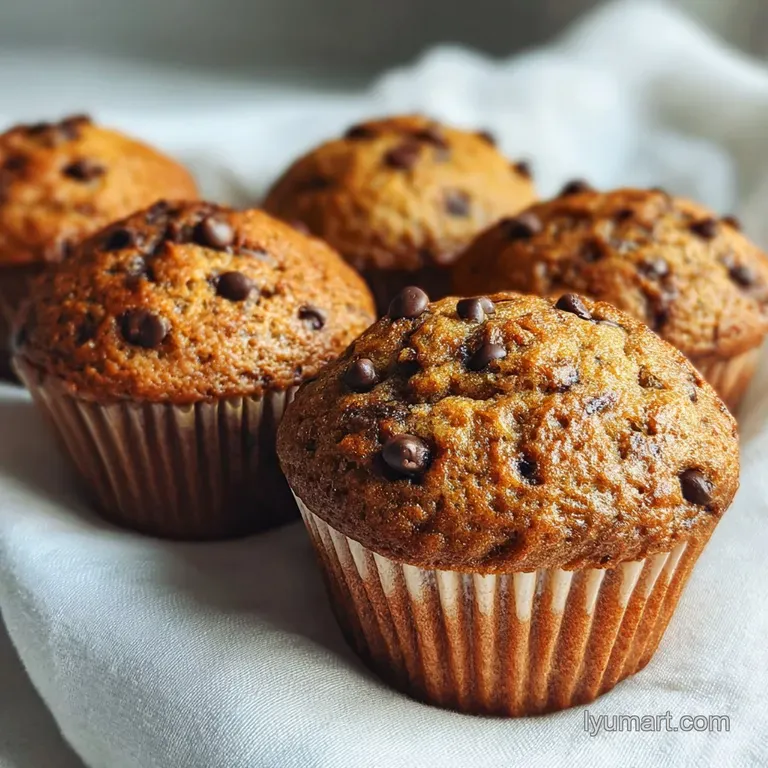 Two moist muffins, expertly plated on a crisp white plate, crumb topping artfully arranged, sprinkled with a dusting of po...