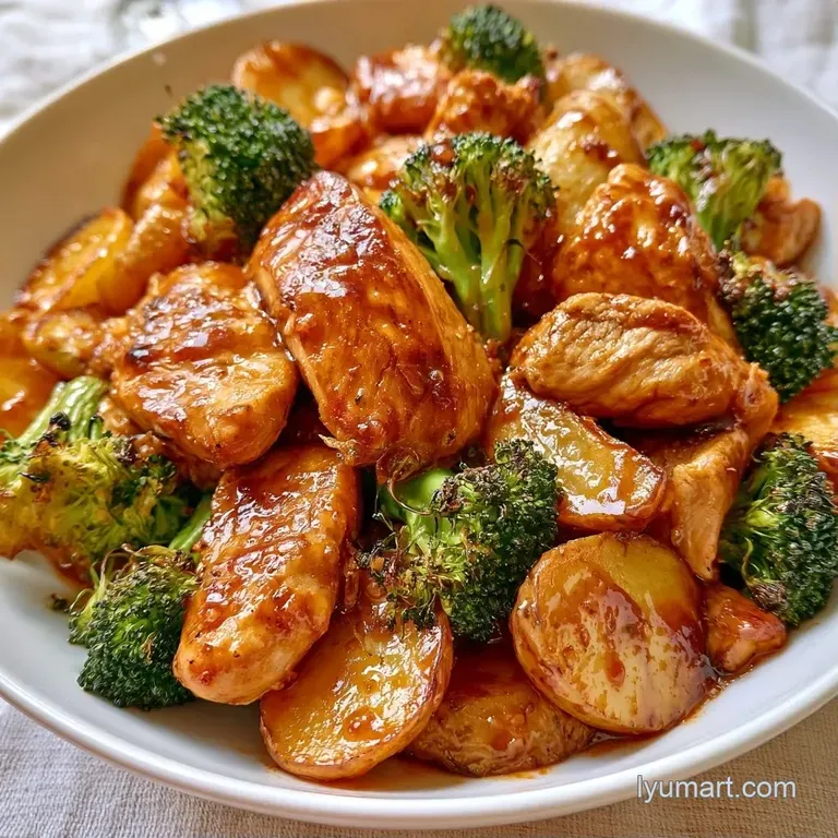 Tender chicken and golden-brown potatoes served in open foil packets on a dark slate tray with fresh herbs.