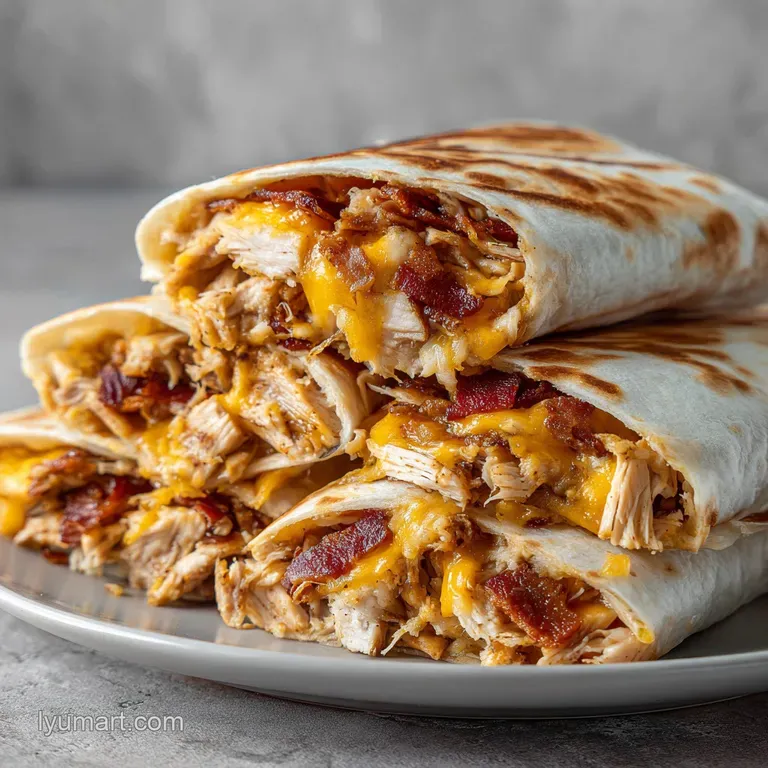 Three soft corn tortillas filled with gooey shredded chicken, garnished with lime wedges and fresh cilantro.