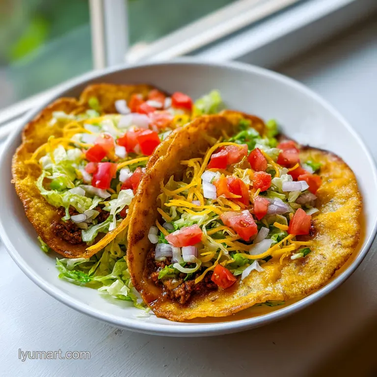 A colorful taco trio artfully arranged on a white plate, showcasing fresh pico de gallo and a lime wedge.