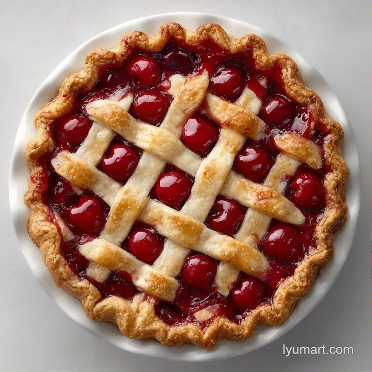 A thick slice of fruit tart with a glossy red center and flaky crust, topped with a dollop of white whipped cream.