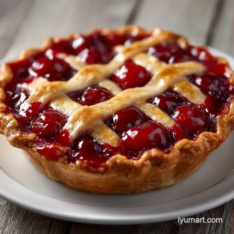 A slice of warm fruit pie with a melting scoop of vanilla ice cream and a dusting of sugar on a white ceramic plate.
